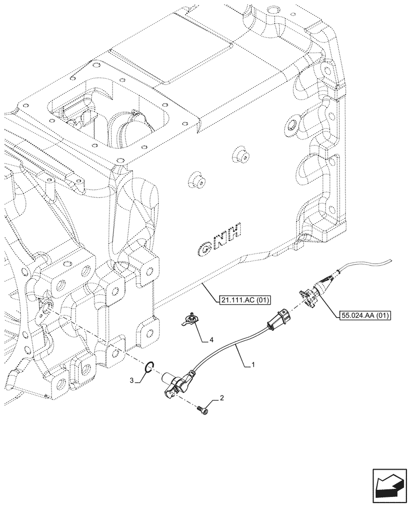 Схема запчастей Case IH MAXXUM 150 - (55.020.AB[02]) - VAR - 392195, 392204, 743764, 743766, 758413, 758414, 758415, 758416, 758581, 759375, 759377, 759379 - TRANSMISSION HOUSING, SPEED SENSOR (55) - ELECTRICAL SYSTEMS