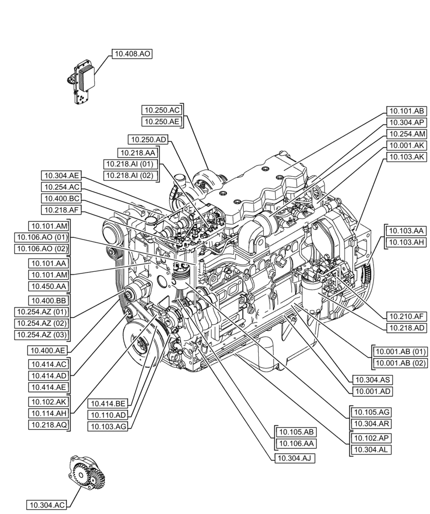 Схема запчастей Case IH F4HFE6136 B003 - (10.000.00) - SECTION INDEX - ENGINE (10) - ENGINE