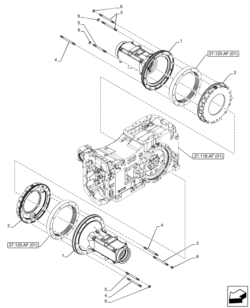 Схема запчастей Case IH MAXXUM 135 - (27.120.AI) - VAR - 391223, 758538, 758539 - FINAL DRIVE HOUSING (27) - REAR AXLE SYSTEM