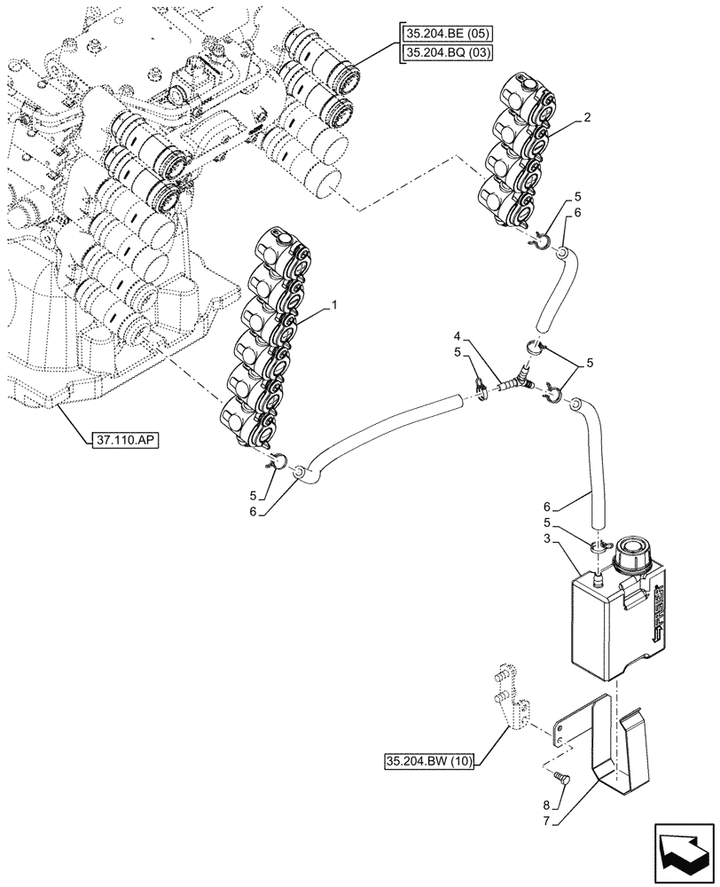 Схема запчастей Case IH MAXXUM 145 - (35.204.BW[04]) - VAR - 758642, 758644 - 4 REMOTE CONTROL VALVE, W/ DIVERTER, RESERVOIR (35) - HYDRAULIC SYSTEMS