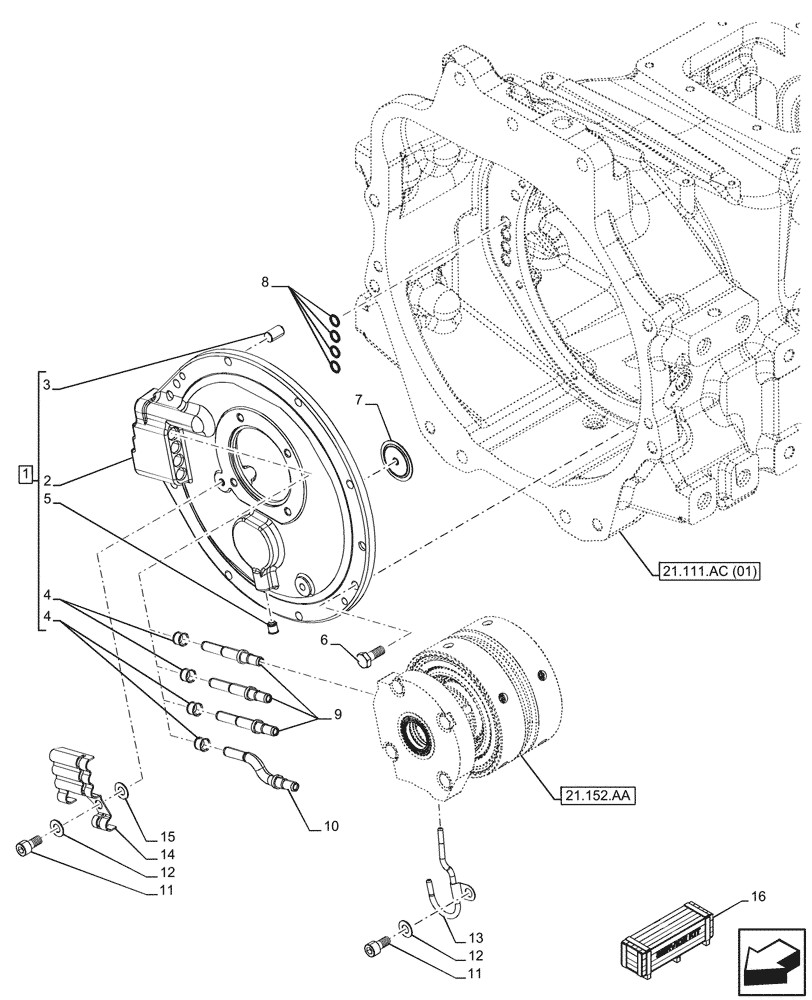 Схема запчастей Case IH MAXXUM 115 - (21.152.AM[01]) - VAR - 392195, 392204, 743764, 743766, 758413, 758414, 758415, 758416, 758581, 759375, 759377, 759379 - TRANSMISSION, SHAFT, COVER (21) - TRANSMISSION