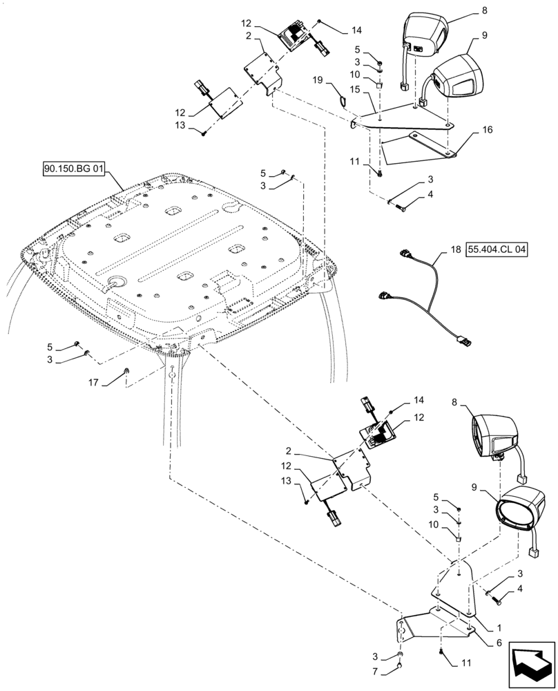 Схема запчастей Case IH PATRIOT 3340 - (55.404.CL[03]) - CAB, MOUNTED HID LIGHTS, AND BRACKETS (55) - ELECTRICAL SYSTEMS