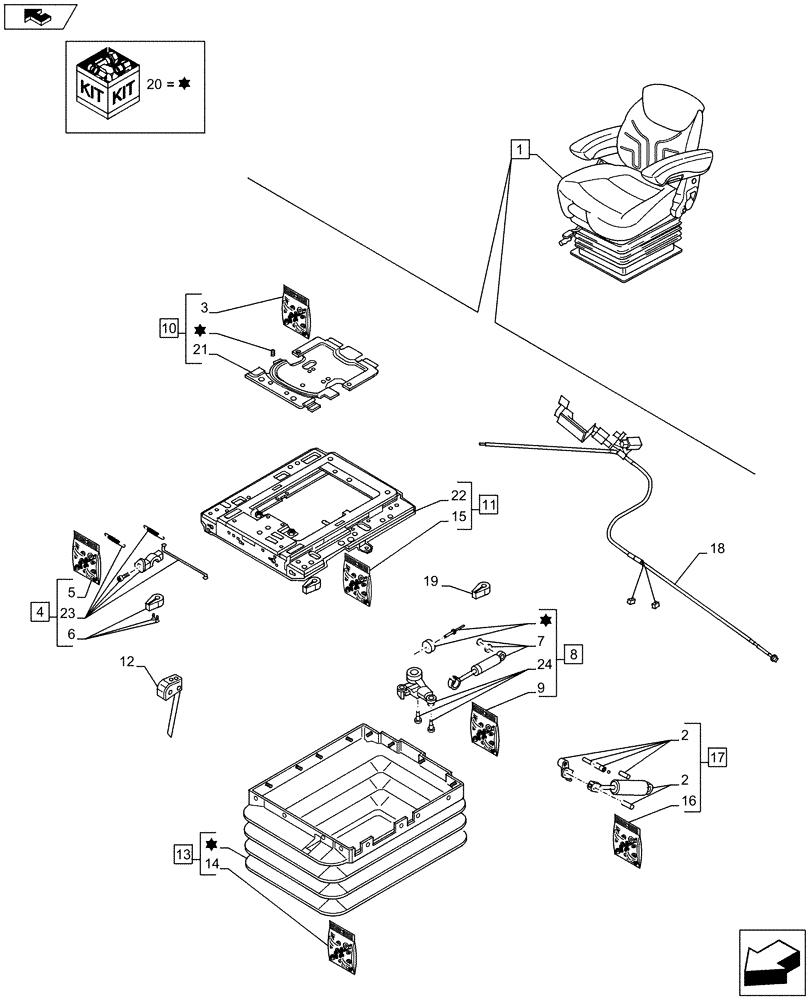 Схема запчастей Case IH FARMALL 115U - (90.124.AE[11]) - VAR - 333962 - DRIVER SEAT - SEAT, AIR SUSPENSION, PREMIUM (90) - PLATFORM, CAB, BODYWORK AND DECALS