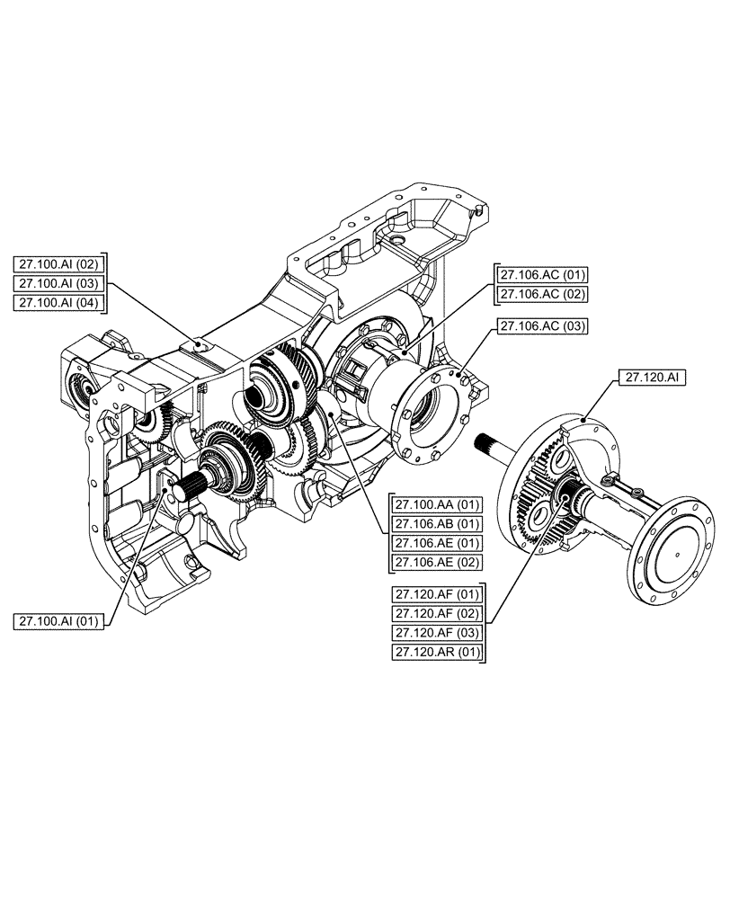 Схема запчастей Case IH MAXXUM 115 - (27.000.00) - SECTION INDEX - REAR DRIVE AXLE (27) - REAR AXLE SYSTEM