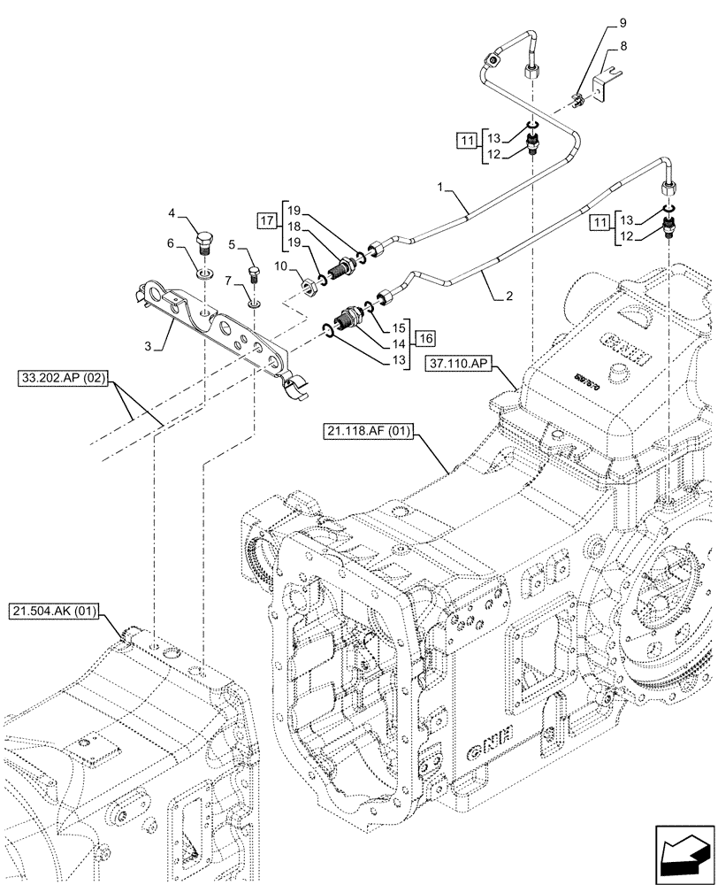 Схема запчастей Case IH MAXXUM 135 - (33.202.AP[01]) - VAR - 396247, 758442, 758549 - BRAKE LINES (33) - BRAKES & CONTROLS