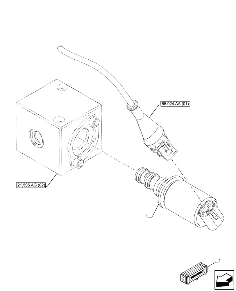 Схема запчастей Case IH MAXXUM 135 - (55.024.AH[02]) - VAR - 396247, 758442, 758549 - TRANSMISSION CONTROL, DISCHARGE, VALVE, SOLENOID (55) - ELECTRICAL SYSTEMS