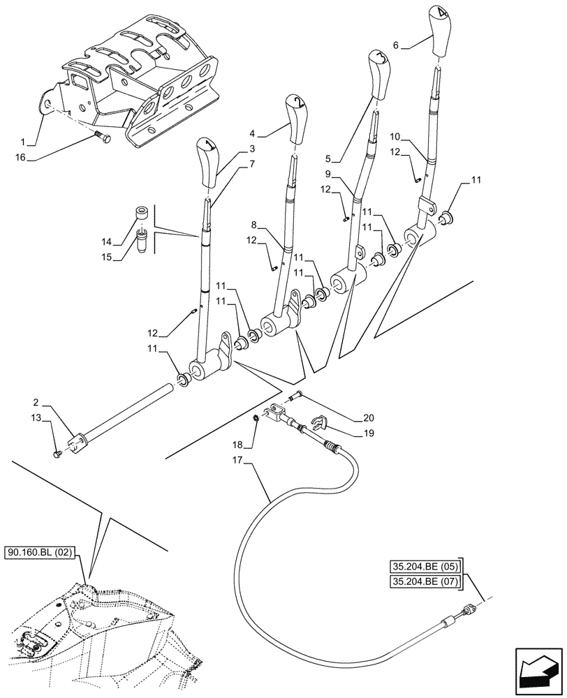 Схема запчастей Case IH MAXXUM 135 - (35.204.BL[02]) - VAR - 743685, 758358 - 4 REMOTE CONTROL VALVES, CONTROL LEVER (35) - HYDRAULIC SYSTEMS