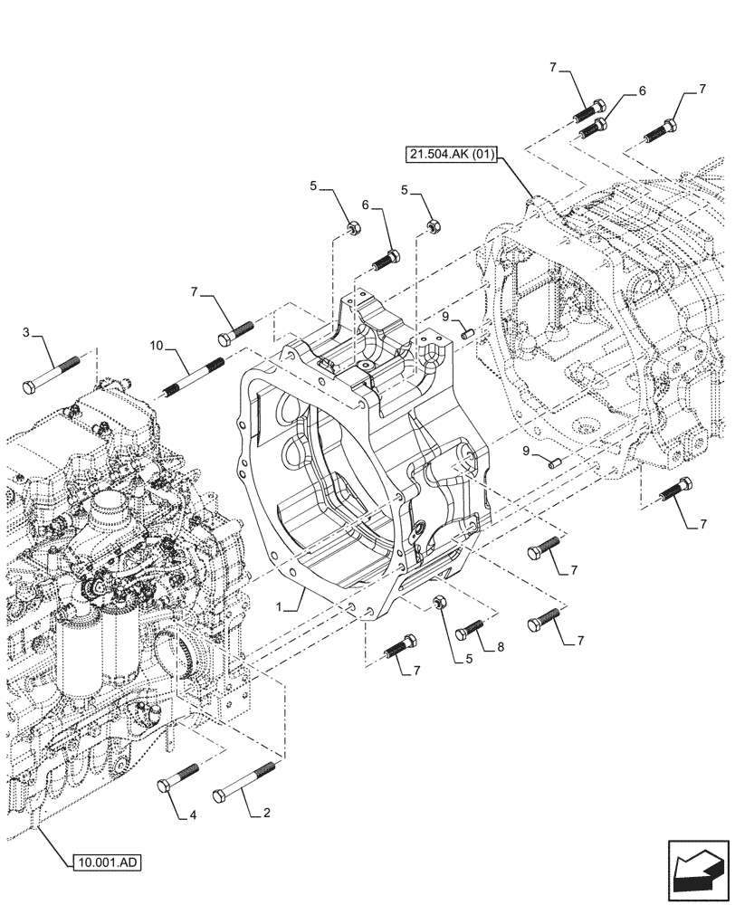 Схема запчастей Case IH MAXXUM 135 - (21.504.AK[04]) - VAR - 396247, 758442, 758549 - TRANSMISSION HOUSING, SPACER (21) - TRANSMISSION