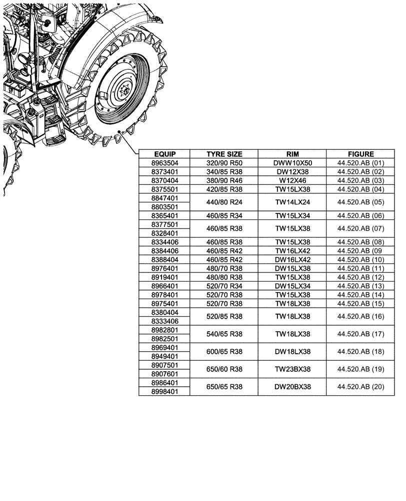 Схема запчастей Case IH MAXXUM 115 - (44.000.00[02]) - SECTION INDEX - WHEELS (44) - WHEELS