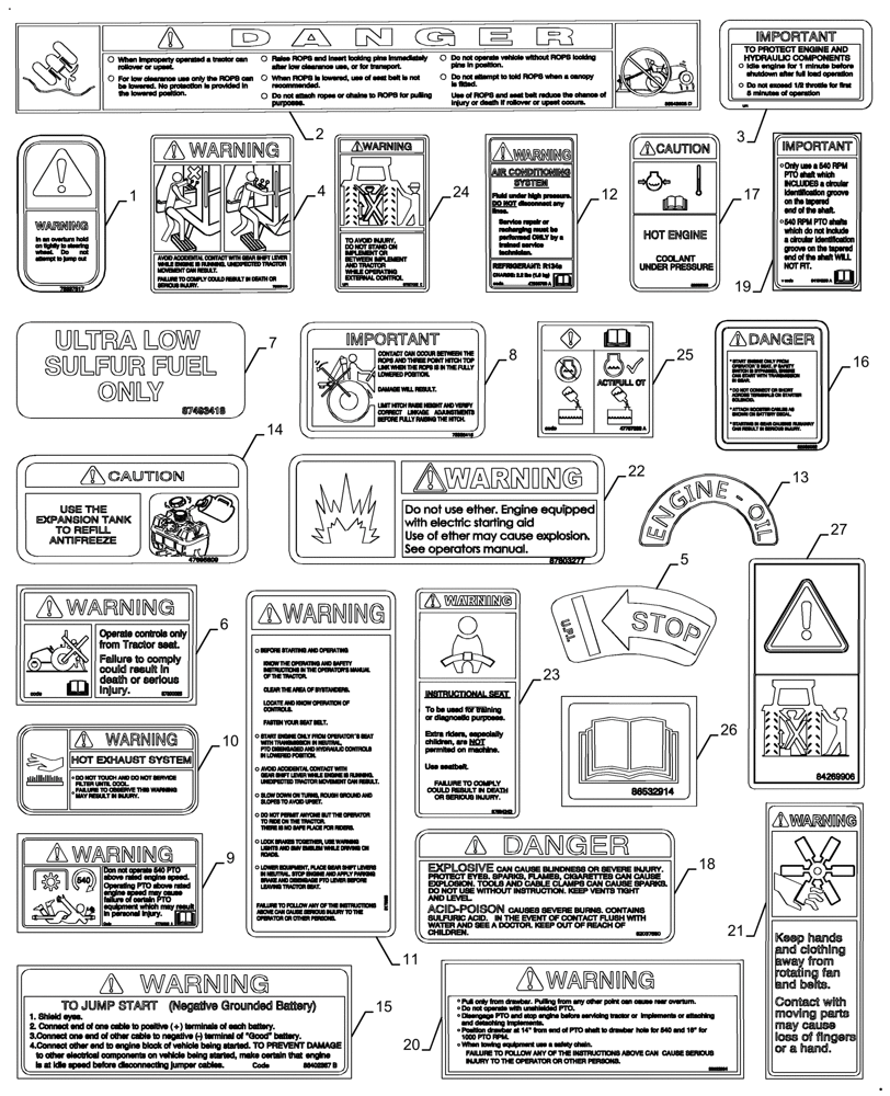 Схема запчастей Case IH FARMALL 130A - (90.108.AC[01]) - VAR - 330007, 336937, 330845 - DECAL, WARNING & SERVICE (90) - PLATFORM, CAB, BODYWORK AND DECALS