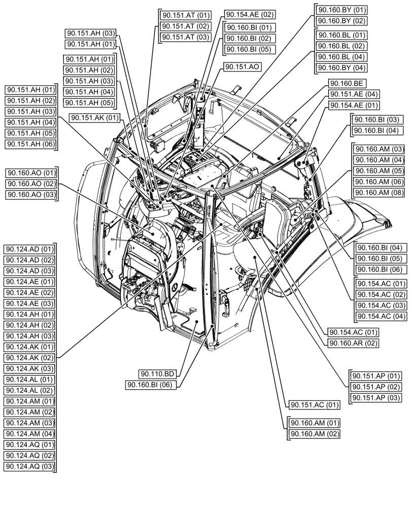 Схема запчастей Case IH MAXXUM 135 - (90.000.00[02]) - SECTION INDEX - PLATFORM, CAB, BODYWORK & DECALS (90) - PLATFORM, CAB, BODYWORK AND DECALS