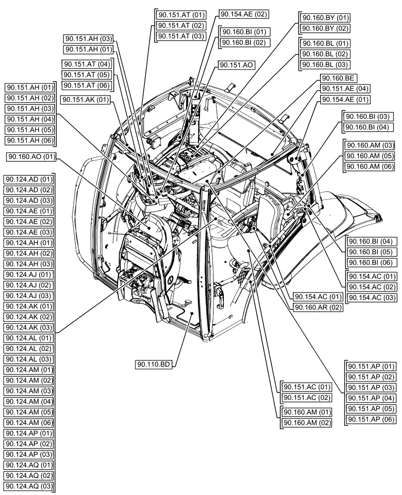Схема запчастей Case IH MAXXUM 115 - (90.000.00[02]) - SECTION INDEX - PLATFORM, CAB, BODYWORK & DECALS (90) - PLATFORM, CAB, BODYWORK AND DECALS