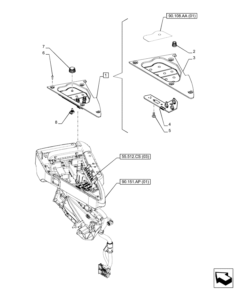 Схема запчастей Case IH PUMA 165 - (55.512.CS[18]) - ARMREST, ELECTRONIC CONTROL UNIT (55) - ELECTRICAL SYSTEMS