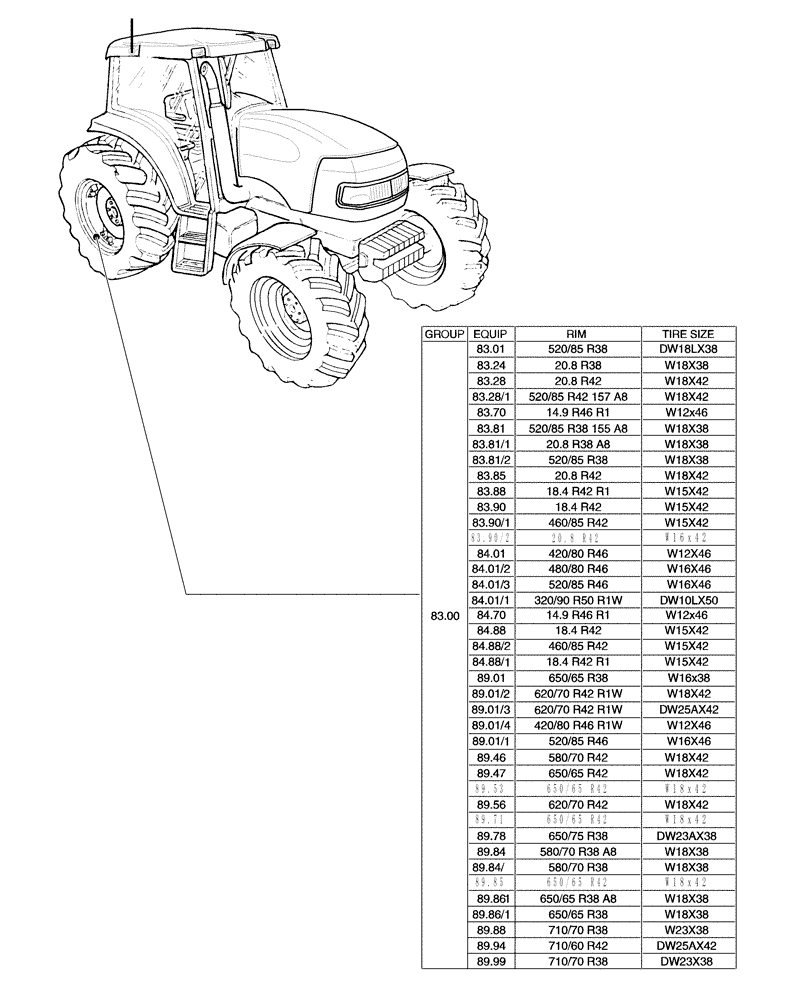 Схема запчастей Case IH PUMA 165 - (80.00[02]) - SEC.11 - TRACTION (11) - WHEELS/TRACKS