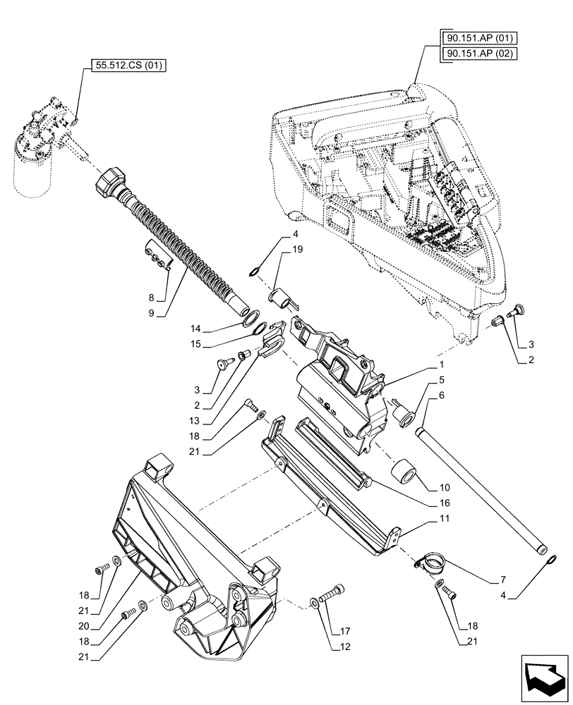Схема запчастей Case IH PUMA 165 CVT - (90.151.AP[04]) - ARMREST, SUPPORT, SLIDE MECHANISM (90) - PLATFORM, CAB, BODYWORK AND DECALS