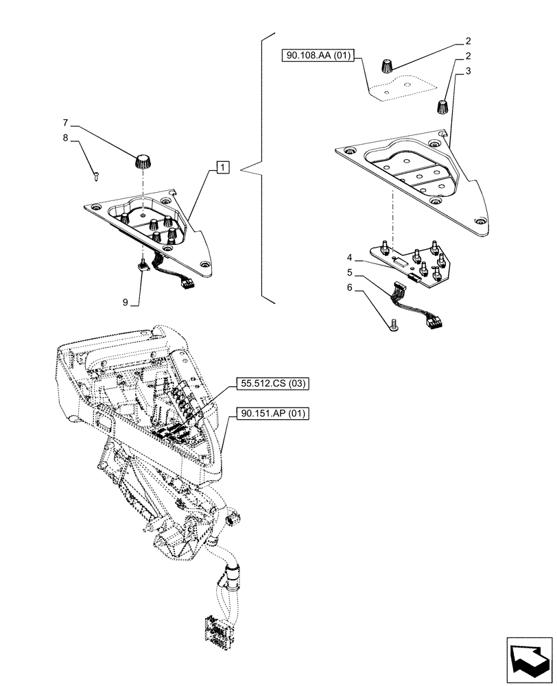 Схема запчастей Case IH PUMA 165 - (55.512.CS[09]) - ARMREST, ELECTRONIC CONTROL UNIT (55) - ELECTRICAL SYSTEMS