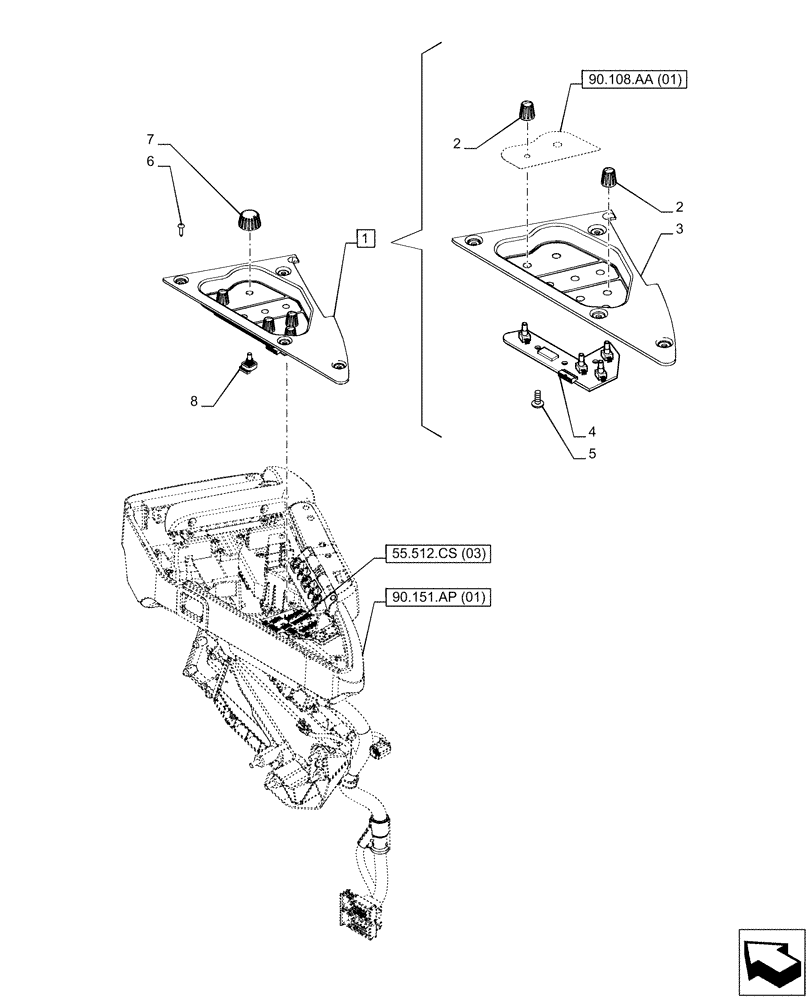 Схема запчастей Case IH PUMA 165 - (55.512.CS[08]) - ARMREST, ELECTRONIC CONTROL UNIT (55) - ELECTRICAL SYSTEMS