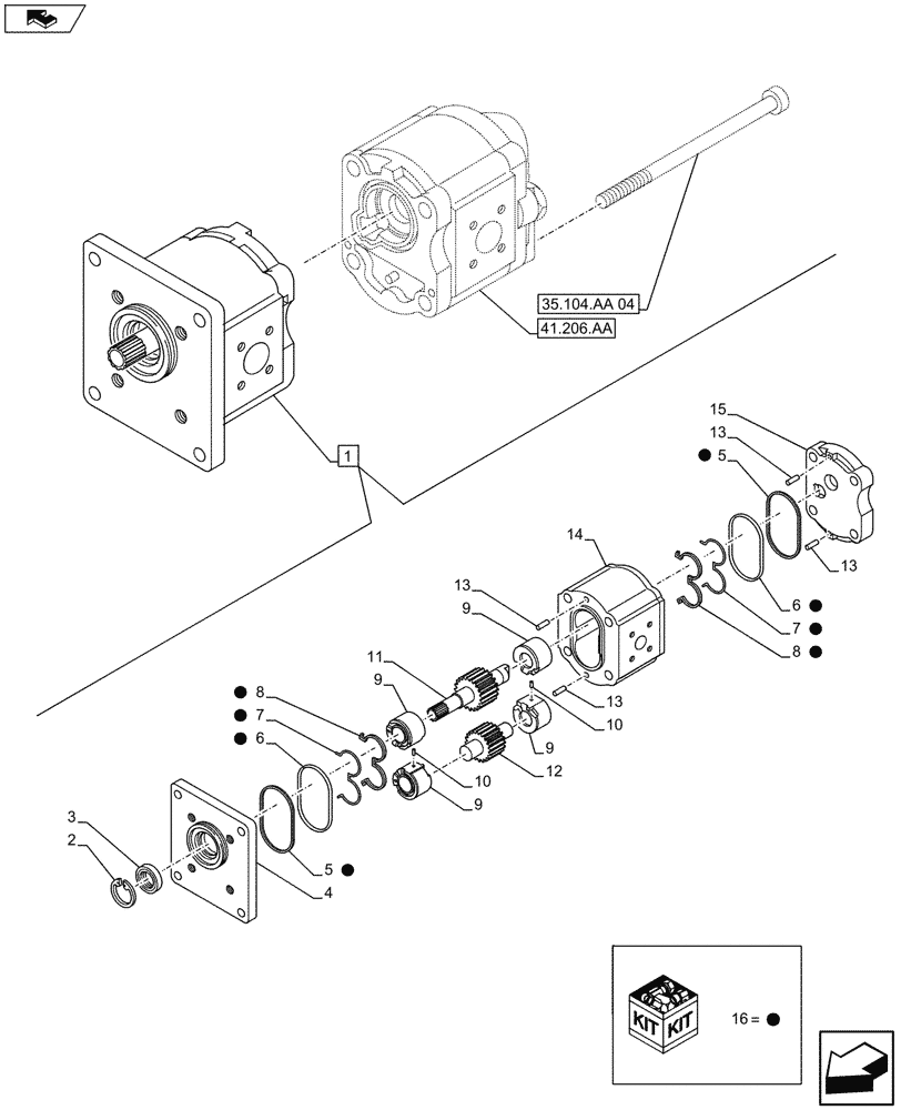 Схема запчастей Case IH FARMALL 115U - (35.104.AA[05]) - STD + VAR - 743911 - REAR LIFT PUMP (25CC), COMPONENTS (35) - HYDRAULIC SYSTEMS