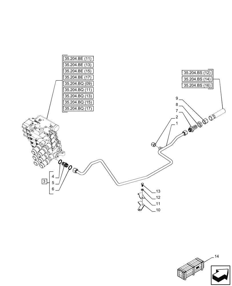 Схема запчастей Case IH PUMA 165 CVT - (35.204.BJ[05]) - VAR - 758064, 758065, 758066 - REMOTE CONTROL VALVE, LINE (35) - HYDRAULIC SYSTEMS