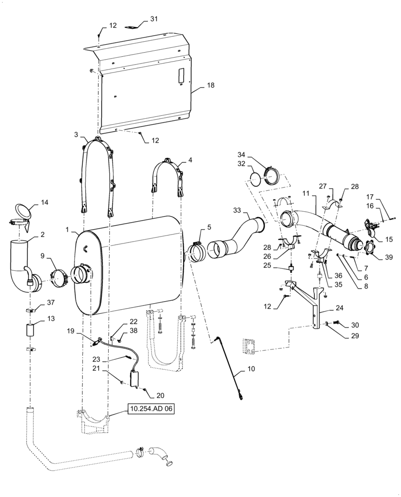 Схема запчастей Case IH 9230 - (10.254.04) - EXHAUST/MUFFLER 82/9230 T4 (10) - ENGINE