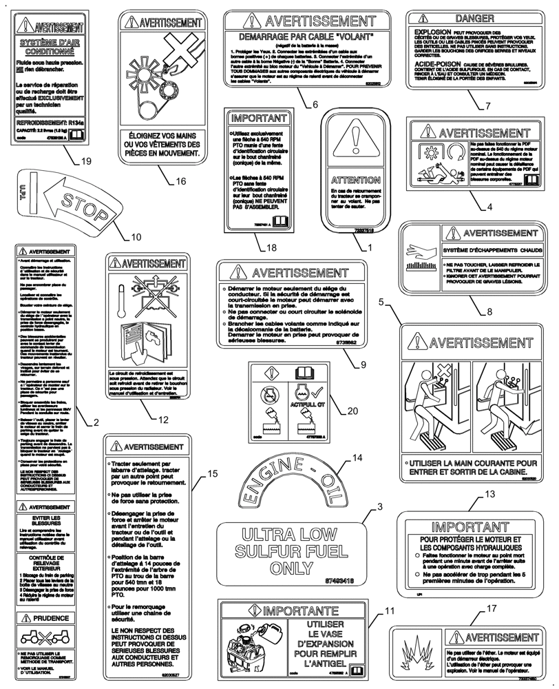 Схема запчастей Case IH FARMALL 120A - (90.108.AC[05]) - VAR - 339982 - DECALS, MISCELAN FRENCH VEHICLE & CAB (90) - PLATFORM, CAB, BODYWORK AND DECALS