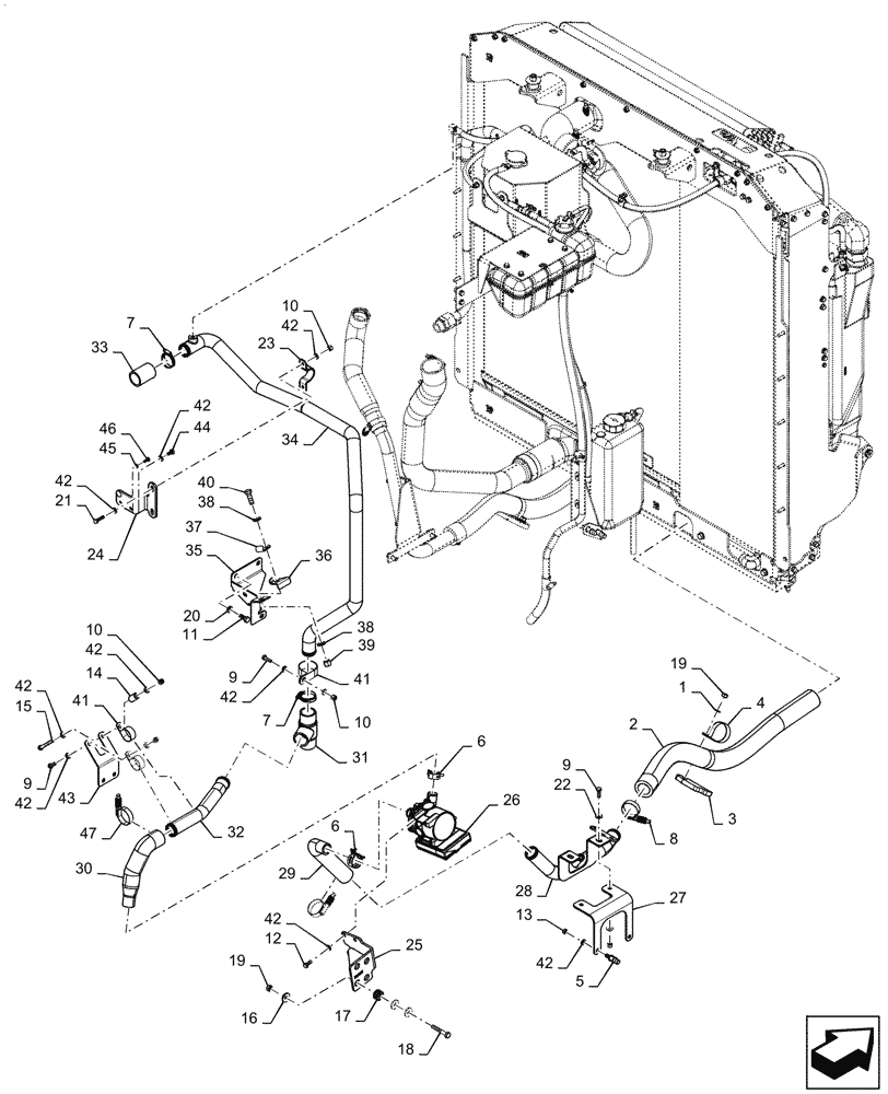 Схема запчастей Case IH QUADTRAC 540 - (10.400.BB[02]) - RADIATOR & HOSE, RIGHT SIDE, 540, 580, 620, ASN ZEF303238 (10) - ENGINE