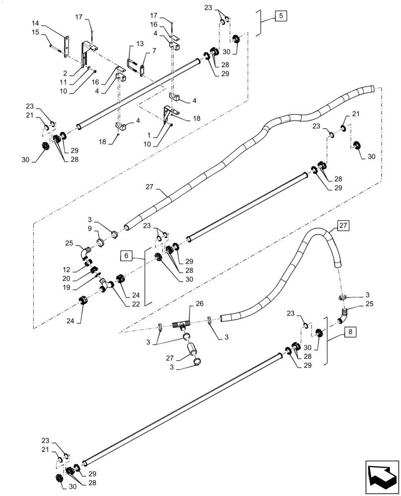 Схема запчастей Case IH PATRIOT 3340 - (78.110.AE[31.1]) - SPRAYBAR, 120, 7 SECTION, 20"/30" SPACING, LH OUTER AND BREAKAWAY, ASN YFT041643 (78) - SPRAYING