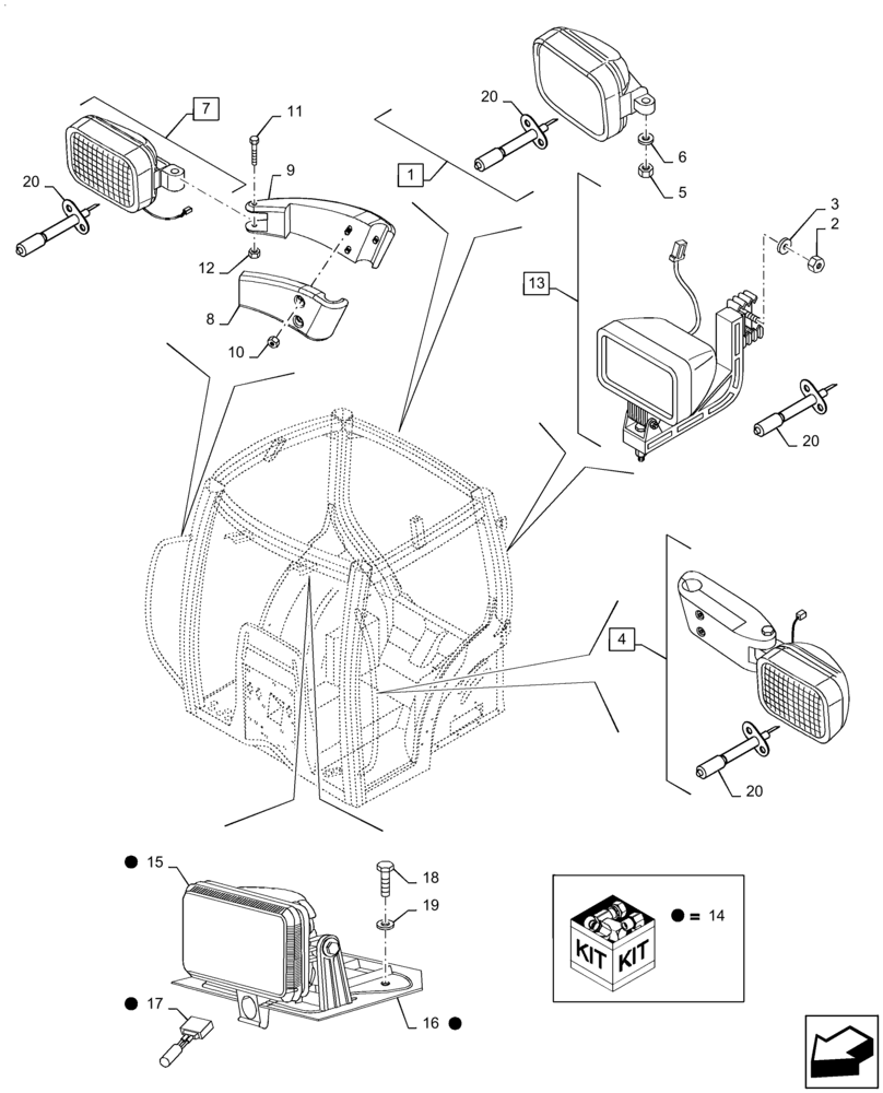 Схема запчастей Case IH PUMA 125 - (1.75.7/01) - WORKLAMPS FOR ROOF WITH HIGH PROFILE (VAR.330786) (06) - ELECTRICAL SYSTEMS