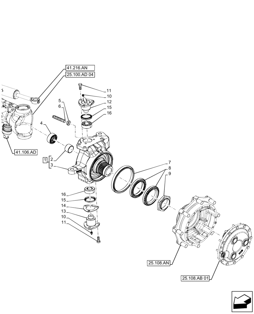 Схема запчастей Case IH FARMALL 130A - (25.108.AG[02]) - VAR - 390509 - FRONT AXLE, STEERING KNUCKLE, HEAVY DUTY (25) - FRONT AXLE SYSTEM