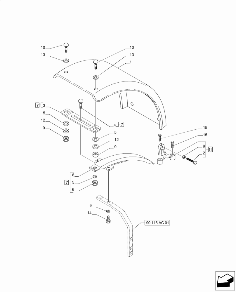 Схема запчастей Case IH PUMA 230 - (90.116.AC[02]) - DYNAMIC FRONT FENDERS - FENDERS AND BRACKETS (90) - PLATFORM, CAB, BODYWORK AND DECALS