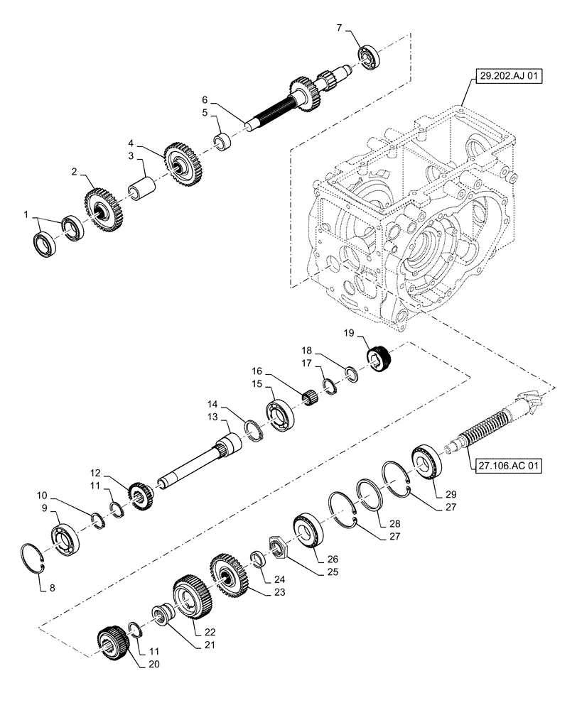 Схема запчастей Case IH FARMALL 30A - (21.140.AB[02]) - RANGE GEAR SHAFT HST (21) - TRANSMISSION
