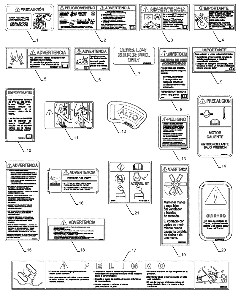 Схема запчастей Case IH FARMALL 130A - (90.108.AC[06]) - VAR - 339986 - DECAL, WARNING & SERVICE SPANISH (90) - PLATFORM, CAB, BODYWORK AND DECALS
