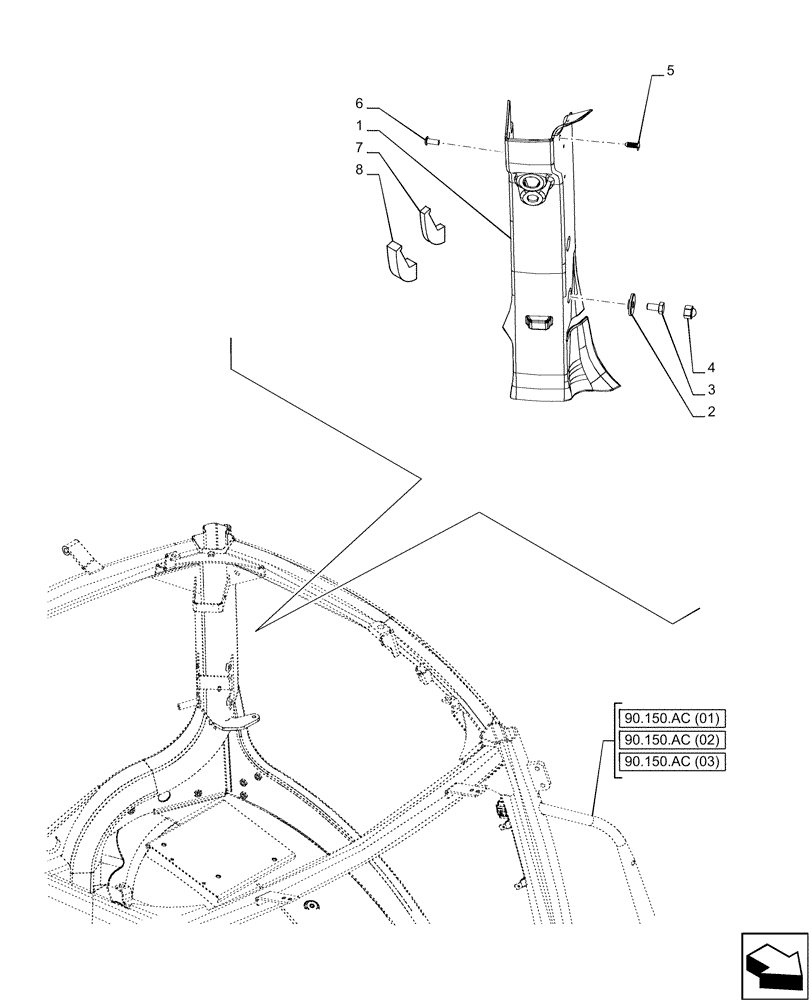 Схема запчастей Case IH PUMA 200 CVT - (90.160.BI[04]) - PILLAR, TRIM, PLATE, REAR, LEFT (90) - PLATFORM, CAB, BODYWORK AND DECALS