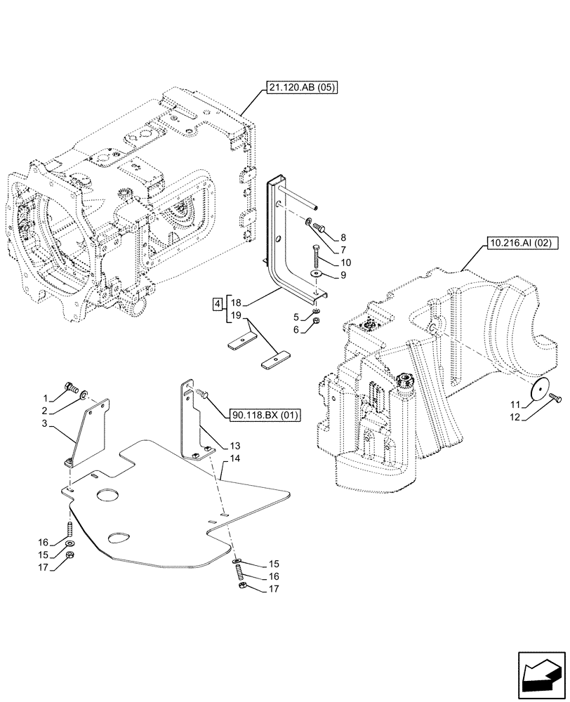 Схема запчастей Case IH PUMA 185 CVT - (10.216.AI[06]) - VAR - 391131 - FUEL TANK, SUPPORT (10) - ENGINE
