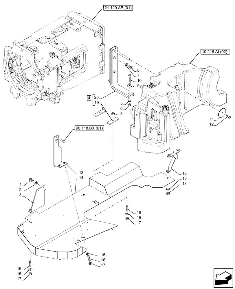 Схема запчастей Case IH PUMA 185 - (10.216.AI[15]) - VAR - 758001 - FUEL TANK, SUPPORT (10) - ENGINE