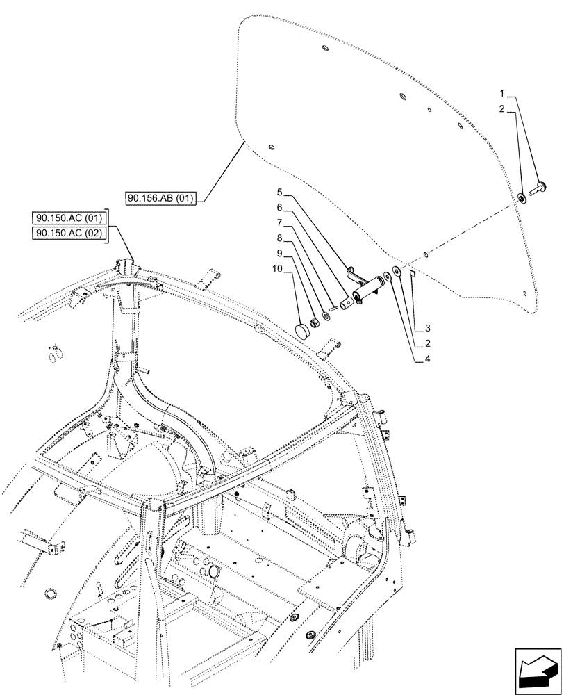 Схема запчастей Case IH PUMA 165 CVT - (90.156.AA[01]) - WINDOW, REAR, HANDLE, 1 DOOR (90) - PLATFORM, CAB, BODYWORK AND DECALS