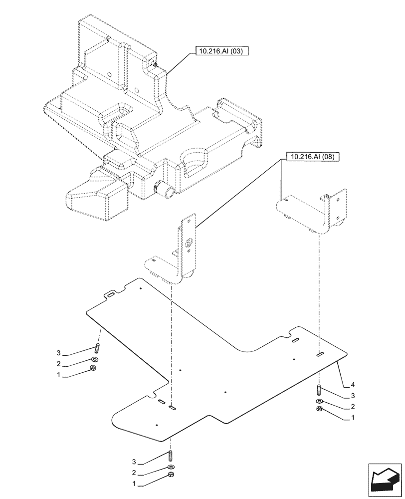 Схема запчастей Case IH PUMA 185 CVT - (10.216.AI[09]) - VAR - 758001 - FUEL TANK, SHIELD (RH) (10) - ENGINE