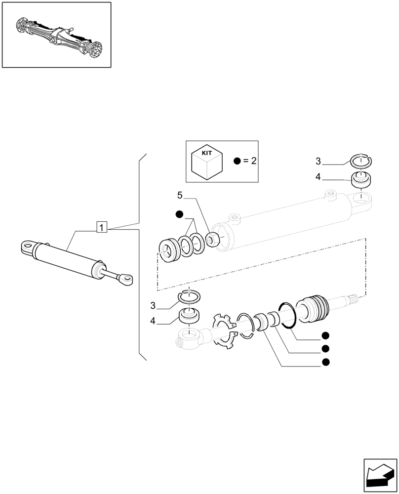 Схема запчастей Case IH MXM140 - (1.40.0/12B) - 4WD FRONT AXLE - HYDRAULIC CYLINDER BREAKDOWN (04) - FRONT AXLE & STEERING
