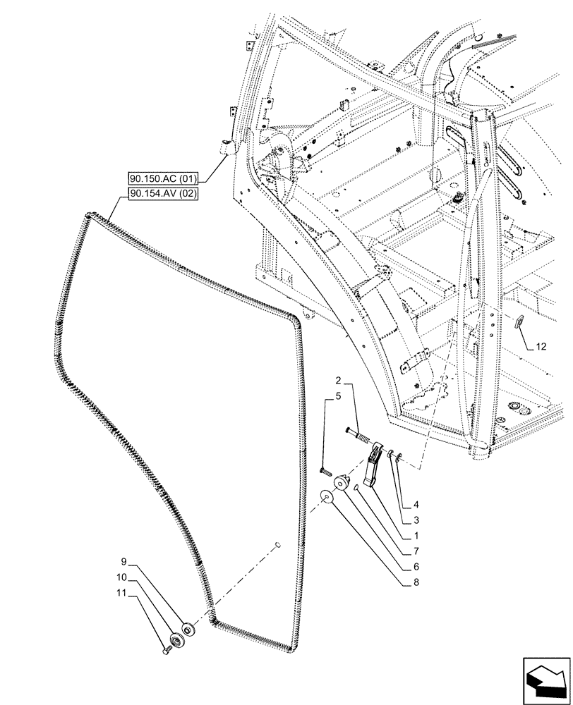 Схема запчастей Case IH PUMA 185 - (90.154.AC[02]) - CAB DOOR, HANDLE, RH, 1 DOOR (90) - PLATFORM, CAB, BODYWORK AND DECALS