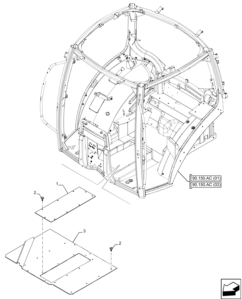 Схема запчастей Case IH PUMA 165 CVT - (90.150.AW[01]) - VAR - 342832, 342833 - CAB FRAME, 1 DOOR (90) - PLATFORM, CAB, BODYWORK AND DECALS