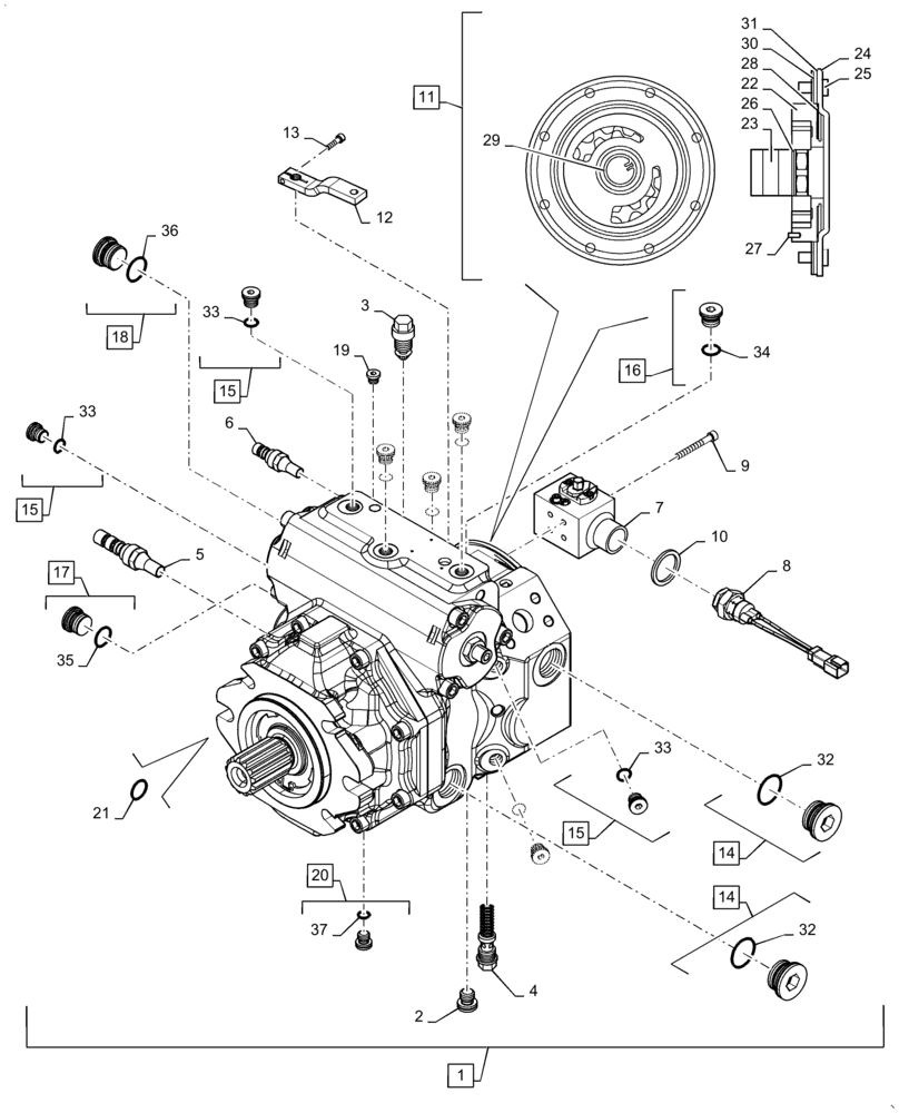 Схема запчастей Case IH 7140 - (29.218.AO[03]) - VAR 425442, 425443 - HYDROSTATIC PUMP, 110CC (29) - HYDROSTATIC DRIVE