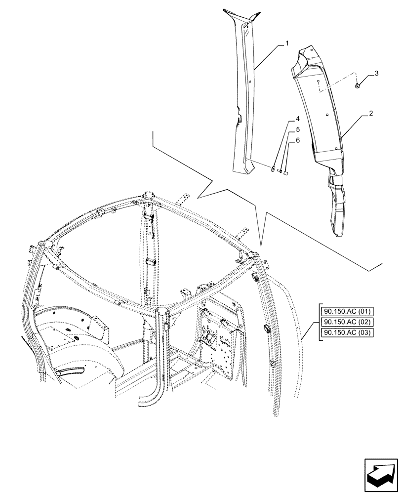 Схема запчастей Case IH PUMA 165 CVT - (90.160.BI[05]) - PILLAR, TRIM, PLATE, FRONT (90) - PLATFORM, CAB, BODYWORK AND DECALS