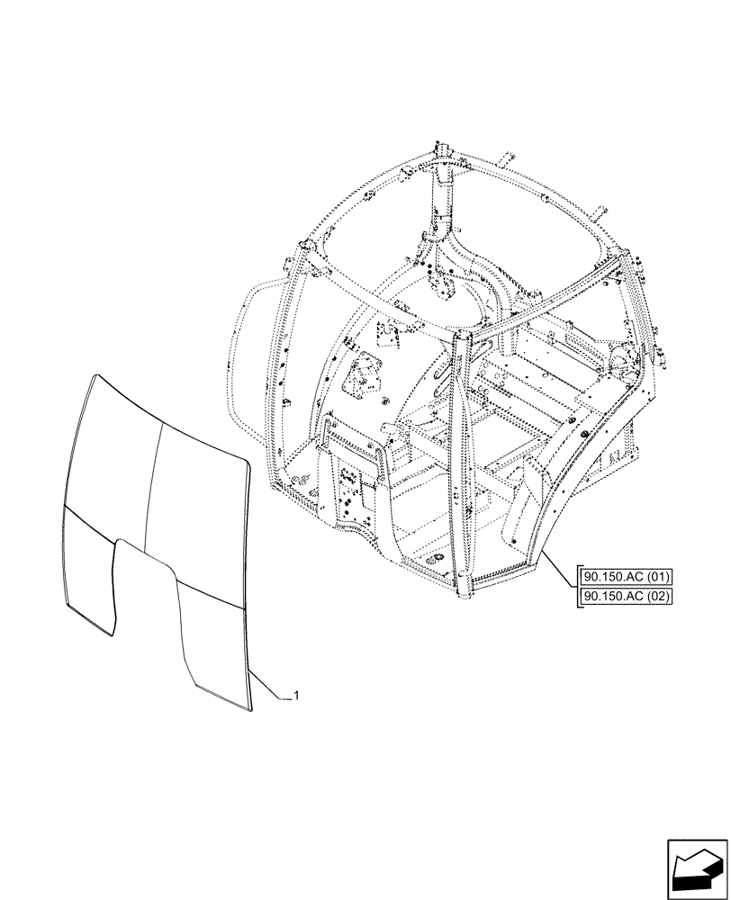 Схема запчастей Case IH PUMA 200 - (90.156.AL[01]) - WINDSHIELD, TINTED GLASS, 1 DOOR (90) - PLATFORM, CAB, BODYWORK AND DECALS