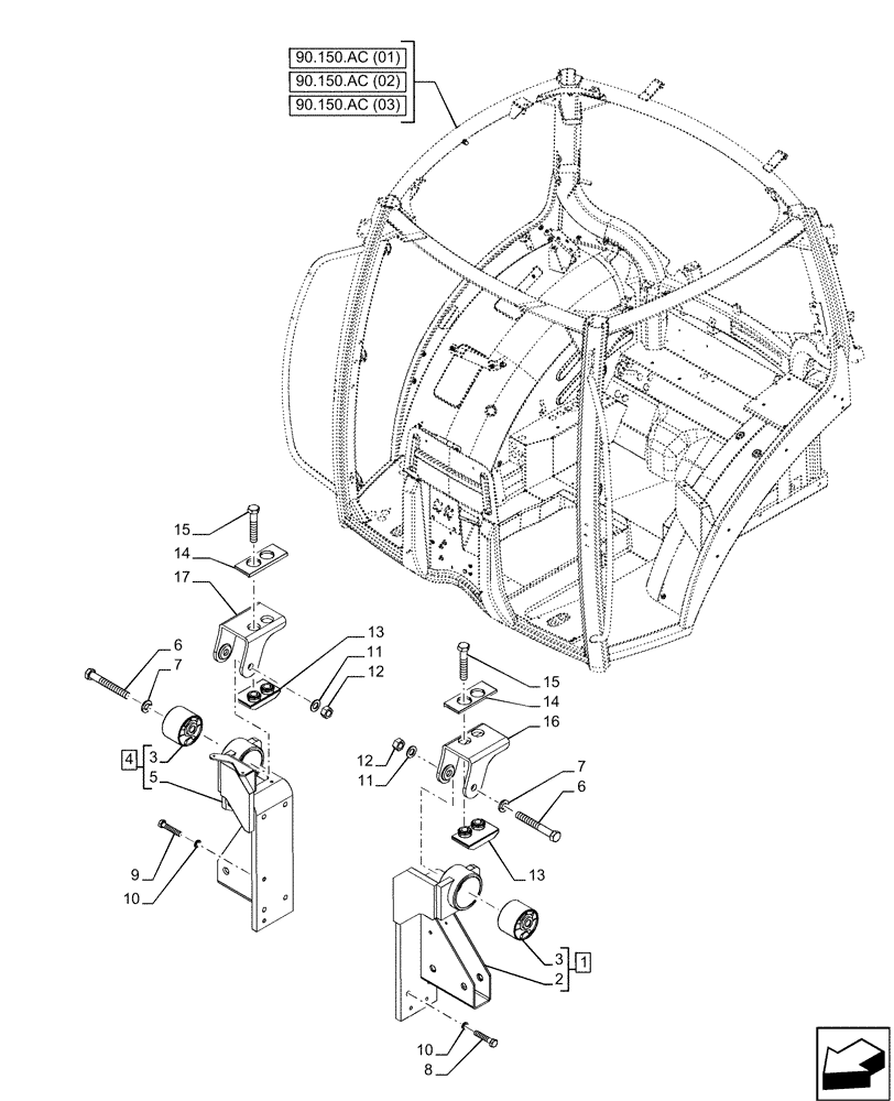 Схема запчастей Case IH PUMA 200 CVT - (90.150.AE[02]) - VAR - 391183 - CAB, FRONT, MOUNT (90) - PLATFORM, CAB, BODYWORK AND DECALS