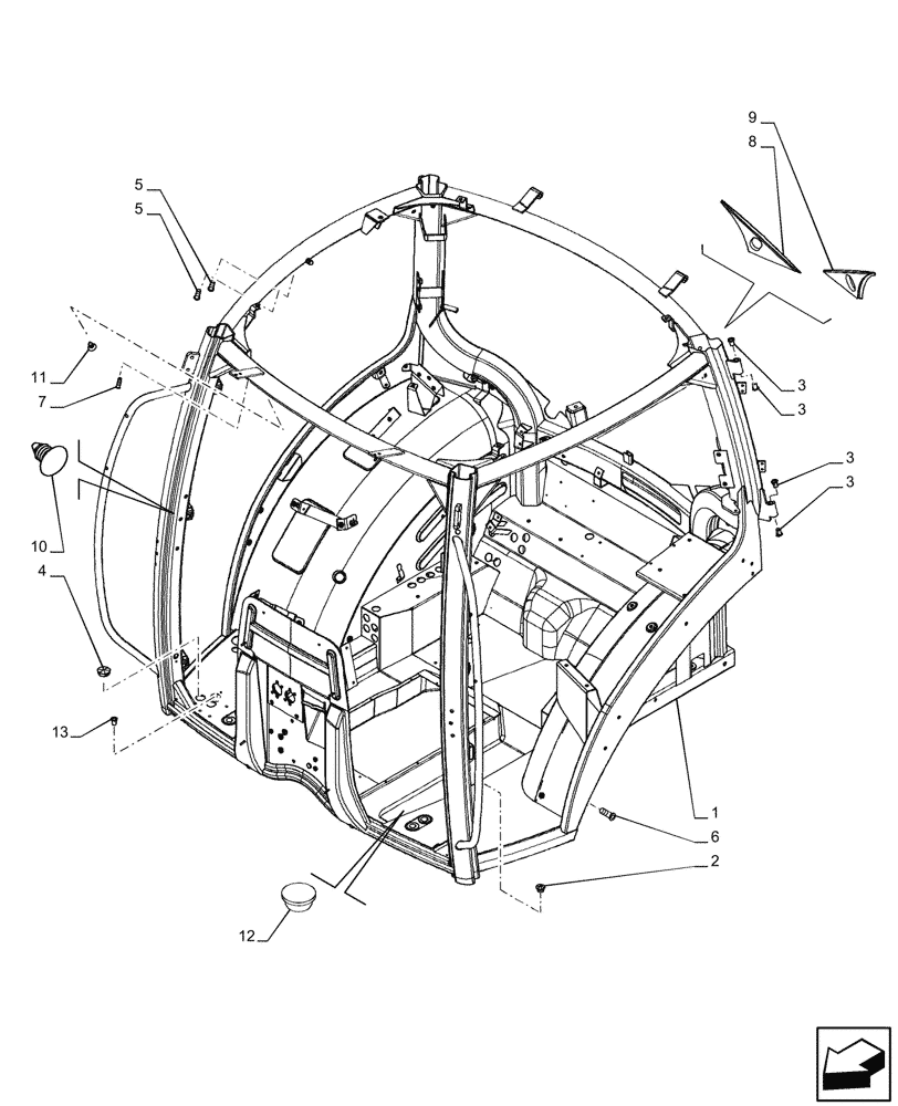 Схема запчастей Case IH PUMA 165 CVT - (90.150.AC[02]) - CAB FRAME, 1 DOOR (90) - PLATFORM, CAB, BODYWORK AND DECALS