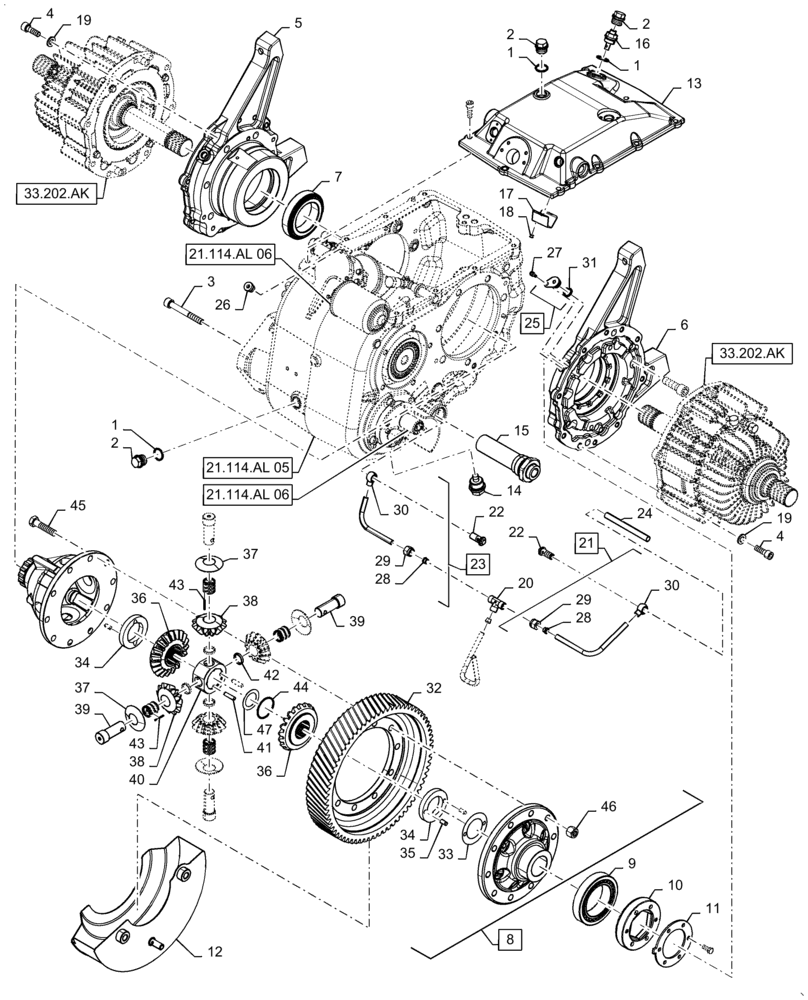 Схема запчастей Case IH 6140 - (21.114.AL[04]) - VAR - 425440, 425441 - TRANSMISSION, FRONT, LOW SPEED (21) - TRANSMISSION