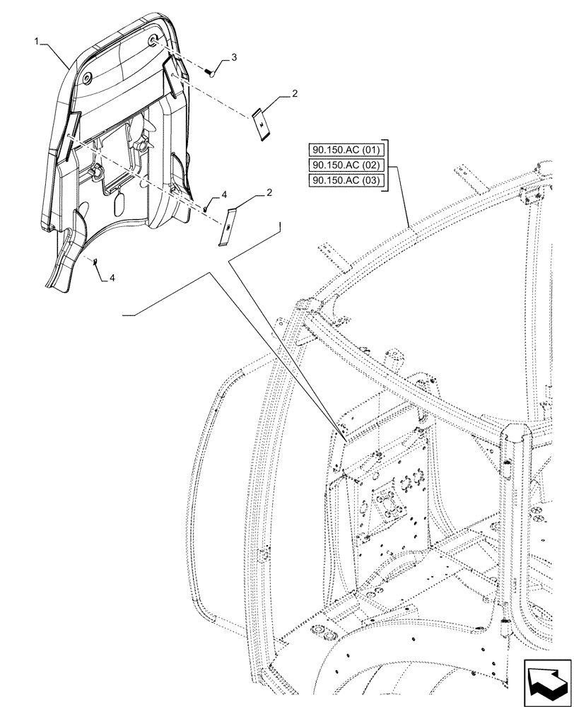 Схема запчастей Case IH PUMA 200 - (90.105.CQ[01]) - BULKHEAD, INSULATOR (90) - PLATFORM, CAB, BODYWORK AND DECALS