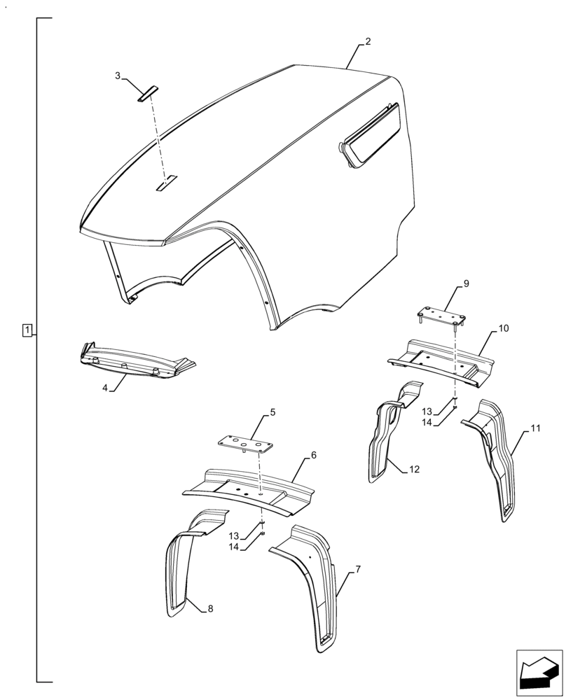 Схема запчастей Case IH FARMALL 110A - (90.100.AU[01]) - VAR - 391610, 393315 - HOOD (90) - PLATFORM, CAB, BODYWORK AND DECALS