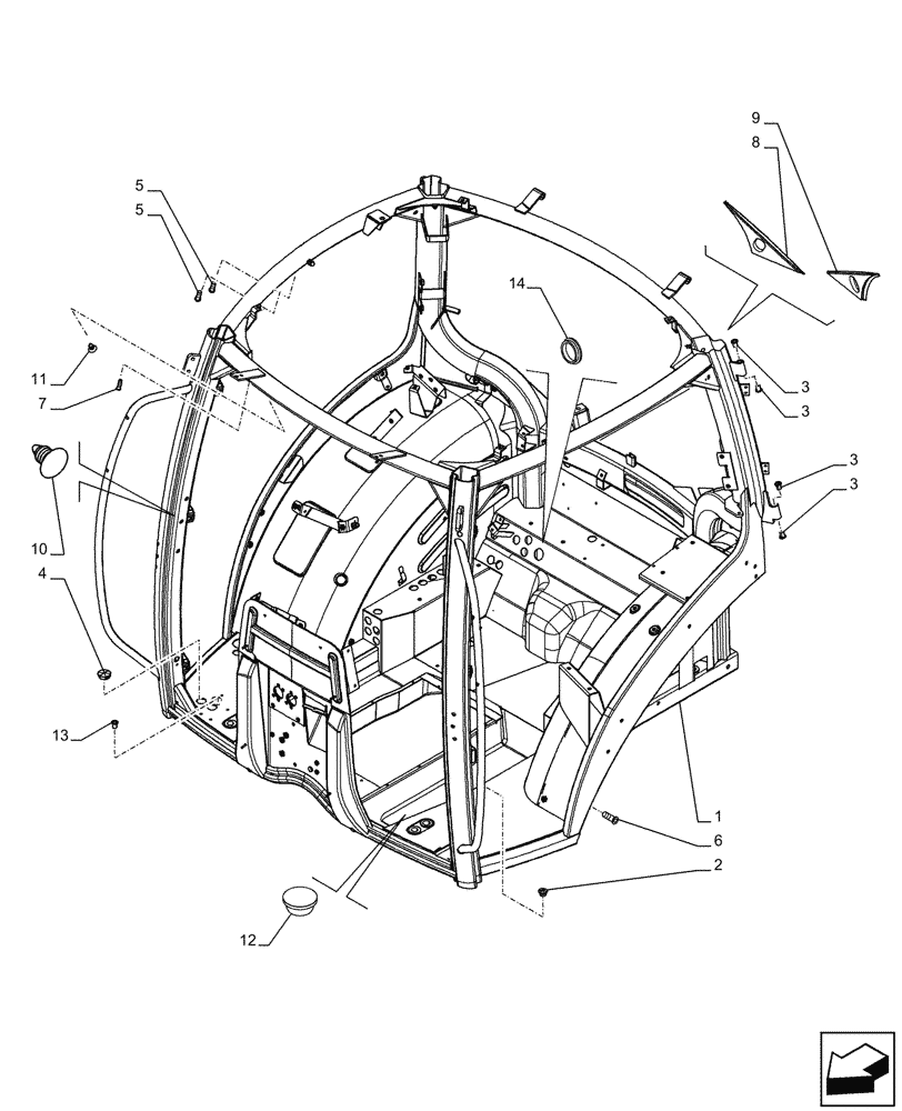 Схема запчастей Case IH PUMA 200 CVT - (90.150.AC[01]) - CAB FRAME, 1 DOOR (90) - PLATFORM, CAB, BODYWORK AND DECALS