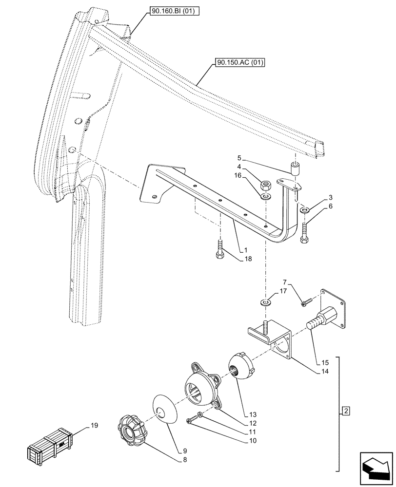 Схема запчастей Case IH PUMA 165 CVT - (90.151.AT[03]) - VAR - 758153 - MONITOR, SUPPORT (90) - PLATFORM, CAB, BODYWORK AND DECALS